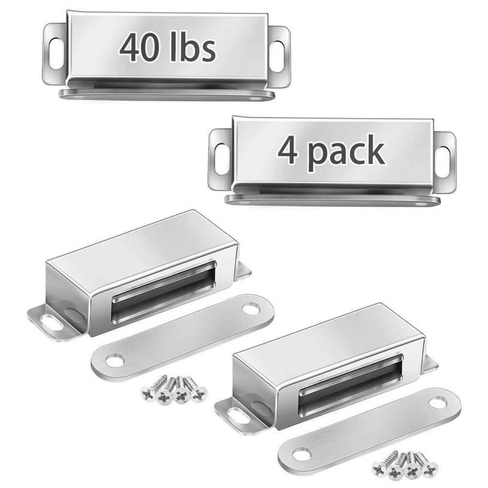 LAIFUCAM Stainless Steel Chrome Magnetic Cabinet Door Catch Heavy Duty 40 lbs Pull Spring Latch for Kitchen Sliding Door 4-Pack (1)