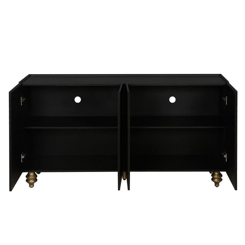COWLOWN 59.8 in. W x 15.8 in. D x 32 in. H Black Linen Cabinet with Strict Lines, 4 Doors, Adjustable Shelves (3)