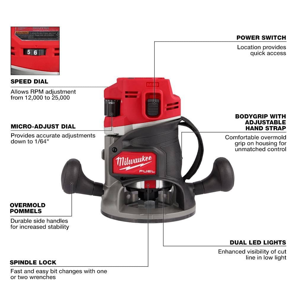 Milwaukee M18 FUEL 18V Lithium-Ion Cordless Brushless 1/2 in. Router with (1) 6.0 Ah Battery (3)