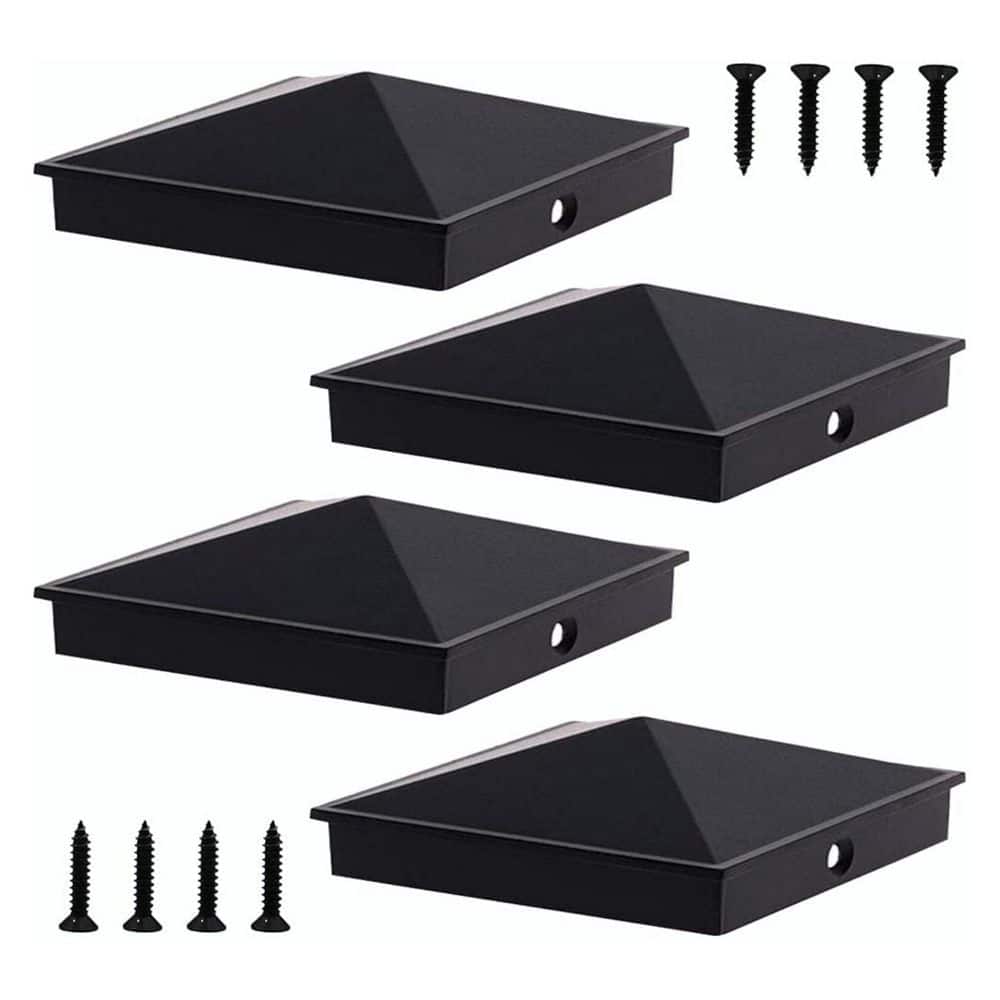Afoxsos 6 x 6 Aluminum Pyramid Post Caps Cover Matte Finish Black for Nominal Wood Post Fences Decks Corridors 4-Pack (1)