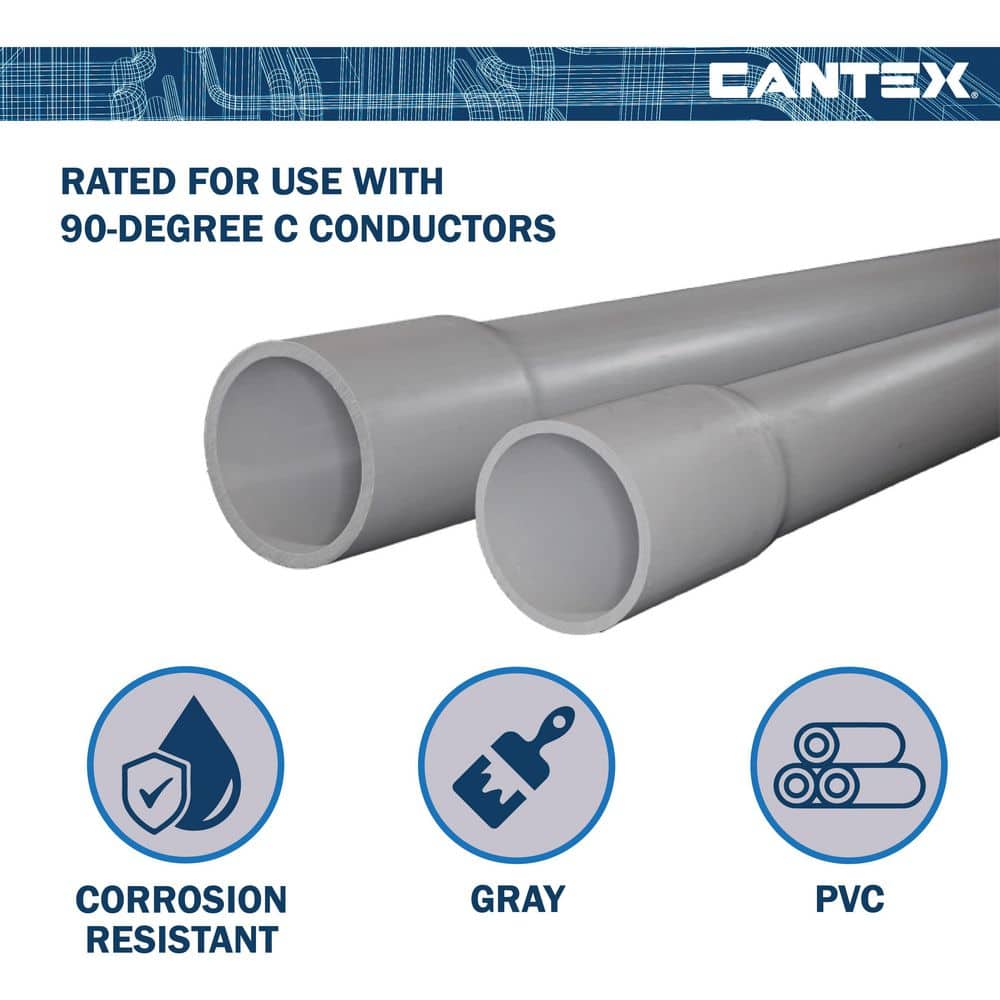 Cantex 1/2 in. x 10 ft. Gray Non-Metallic PVC Schedule 40-Conduit (3)