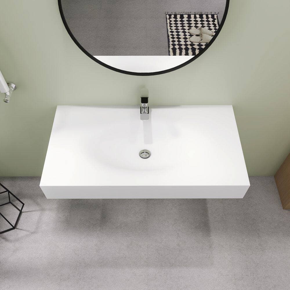 SJ STAR&JANE 42 in. Wall Mount Rectangle Vessel Sink, Solid Surface Bathroom Vessel Sink (2)