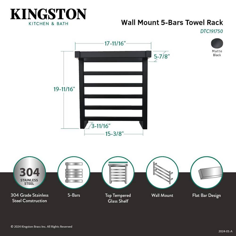 Kingston Brass Markus Wall Mount Towel Rack in Matte Black (2)
