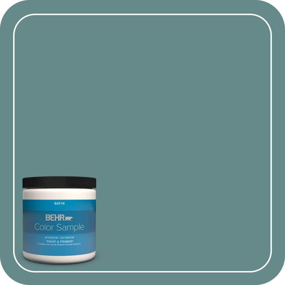 BEHR PREMIUM PLUS 8 oz. #S440-5 Tasmanian Sea Satin Enamel Interior/Exterior Paint & Primer Color Sample