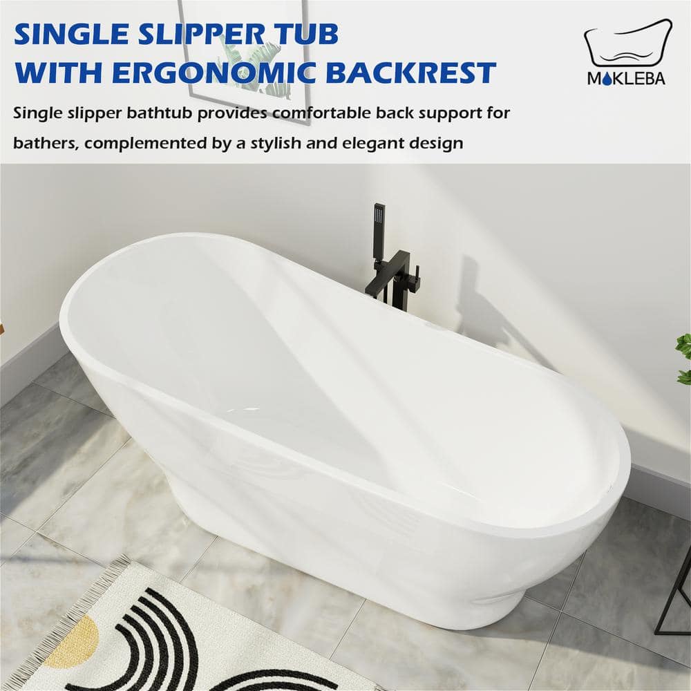 Mokleba 59 in. Acrylic Classic Design Single Slipper Freestanding Bathtub Soaking Tub with cUPC Certificated in White (3)