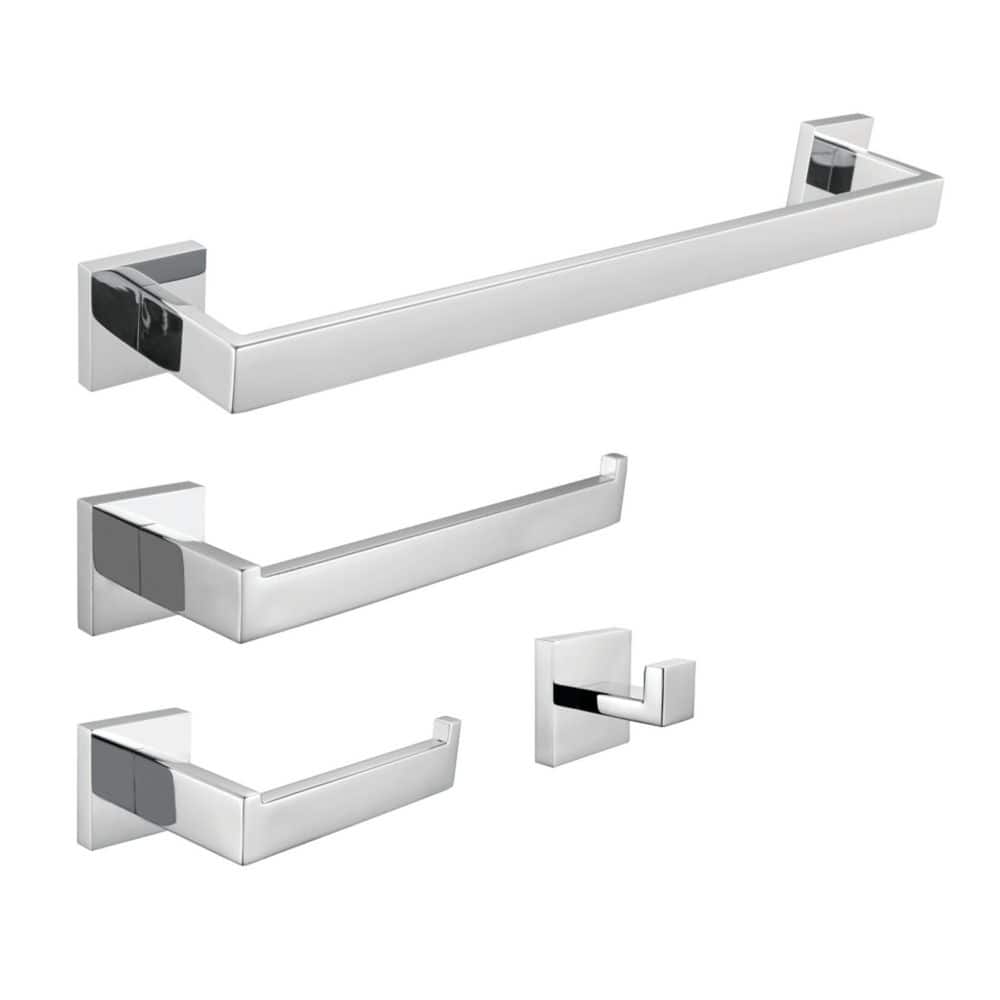 Kingston Brass Lasdun 4-Piece Bathroom Accessory Set with 18" Towel Bar in Polished Chrome (1)