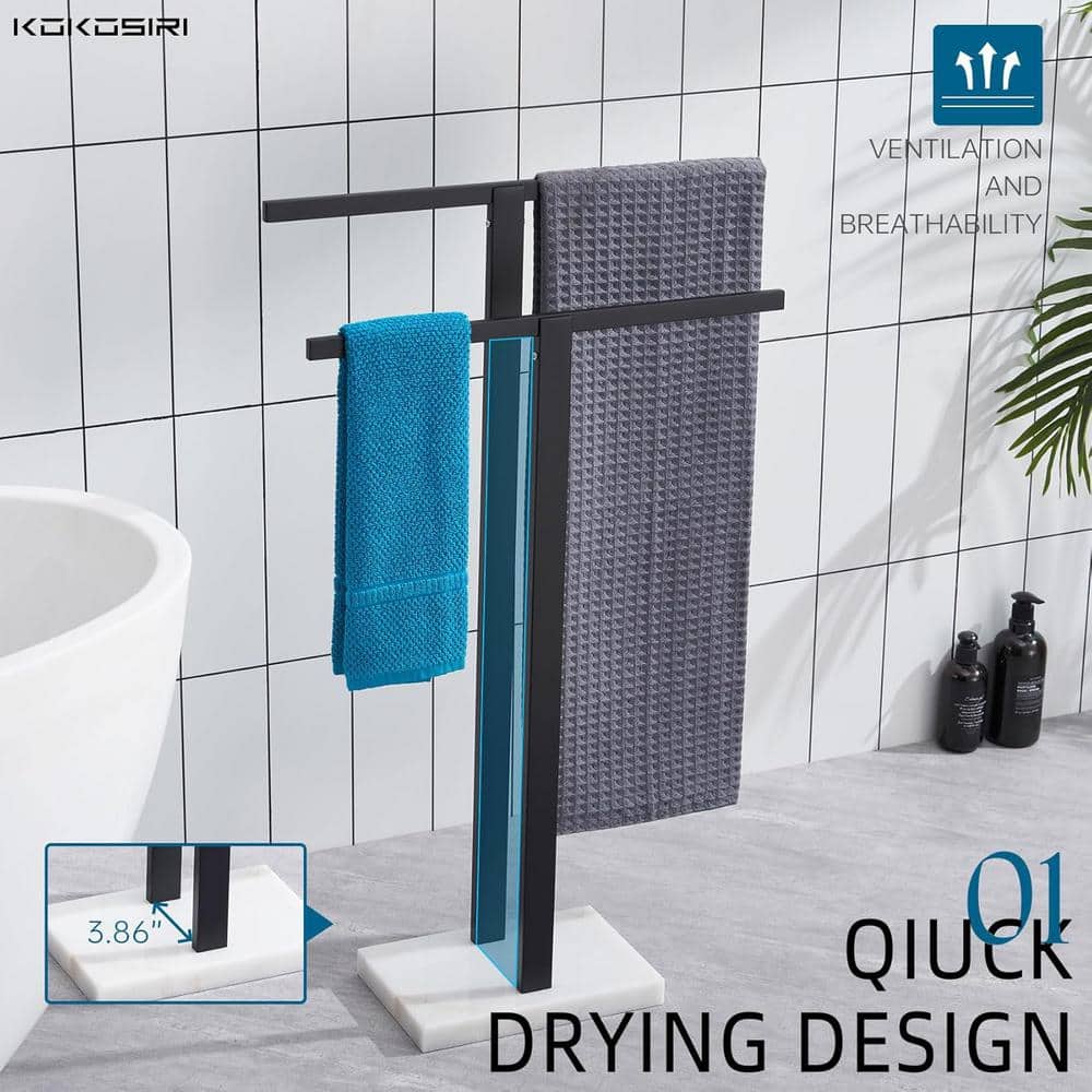 Unbranded 2-Tier Double Bathroom Standing Towel Rack with Marble Base, Stainless Steel in Matte Black (1-Pack) (3)