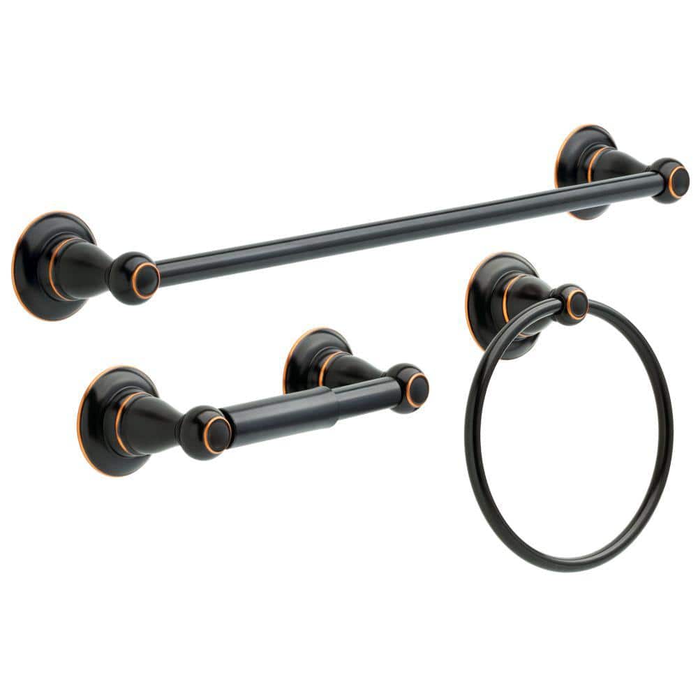 Delta Porter 3-Piece Bath Hardware Set with 18 in. Towel Bar, Toilet Paper Holder, Towel Ring in Oil Rubbed Bronze (1)