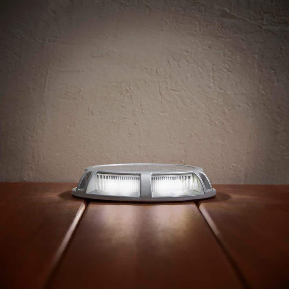 Hampton Bay Solar 15 Lumens Silver Integrated LED In-Ground Disk Path Light with Textured Lens (4-Pack); Weather/Rust Resistant (4)