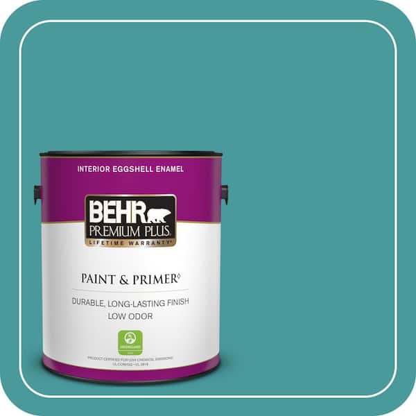 BEHR PREMIUM PLUS 1 gal. #510D-6 Aquatic Green Eggshell Enamel Low Odor Interior Paint & Primer (2)