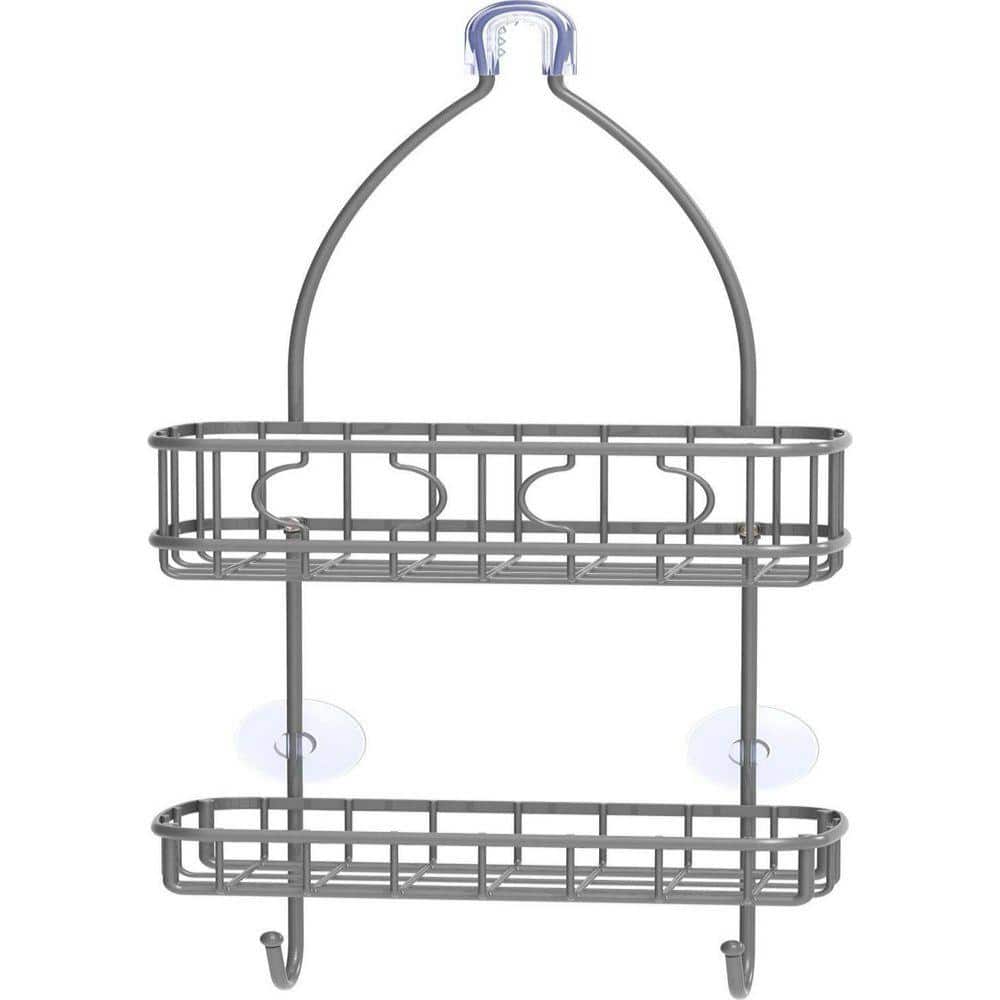Dracelo 10.2 in. W x 4.2 in. D x 22 in. H Silver Bathroom Hanging Shower Head Caddy Organizer (1)