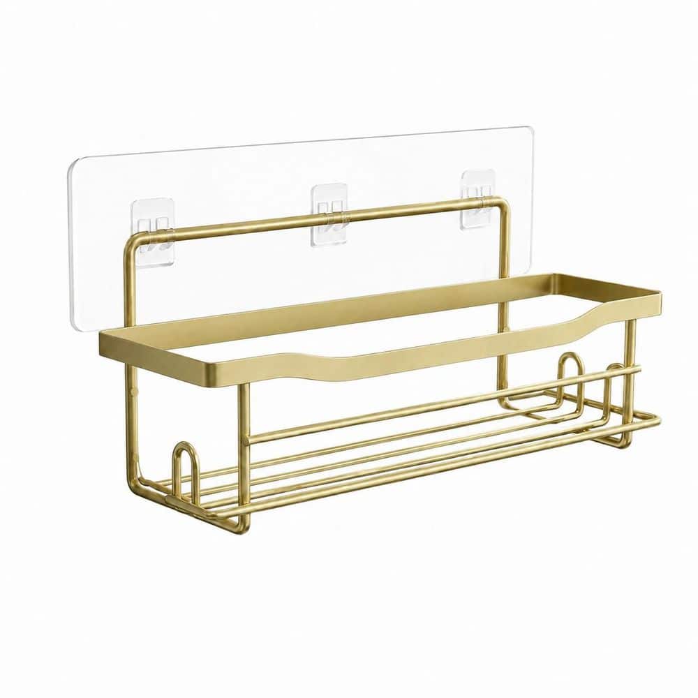 Unbranded Brushed Nickel Single Pack Matte Gold Finish Adhesive Shower Caddy Shelf No-Drill Wall Mounted Organizer for Bath (1)