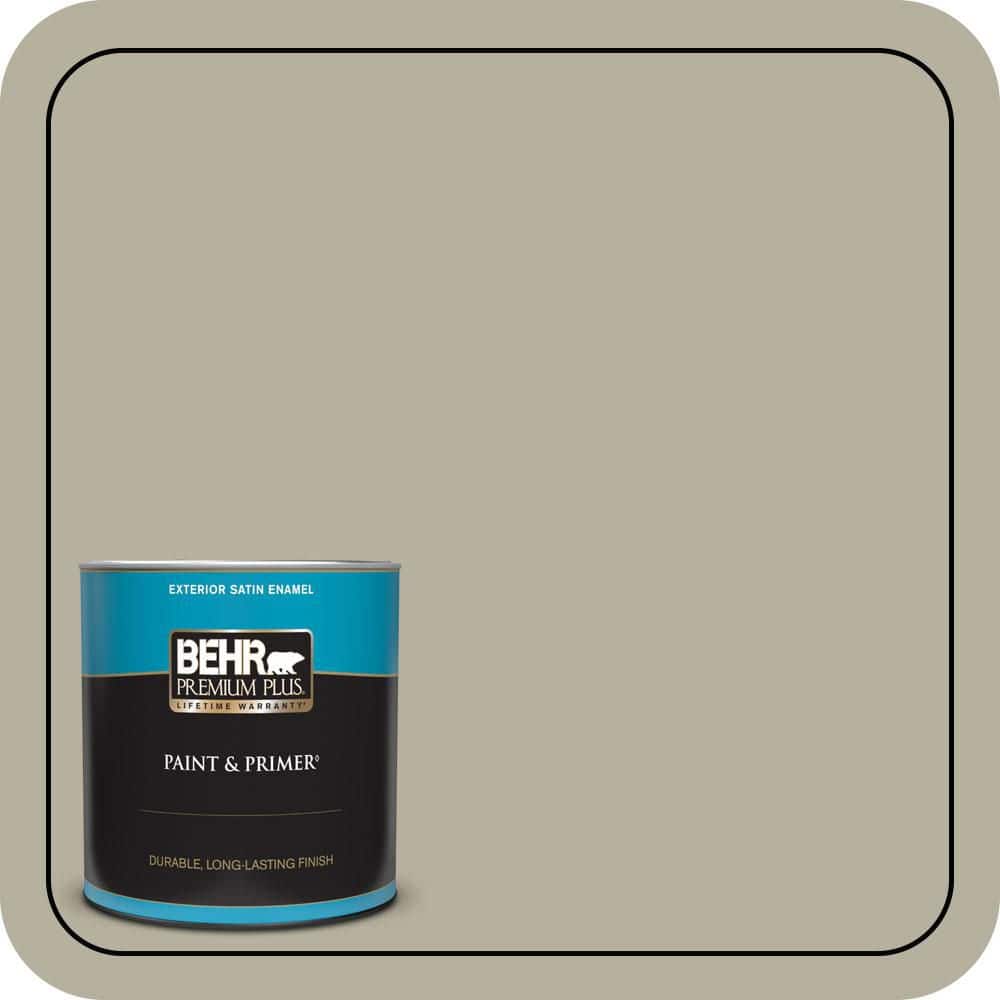 BEHR PREMIUM PLUS 1 qt. #QE-35 Stone Walkway Satin Enamel Exterior Paint & Primer