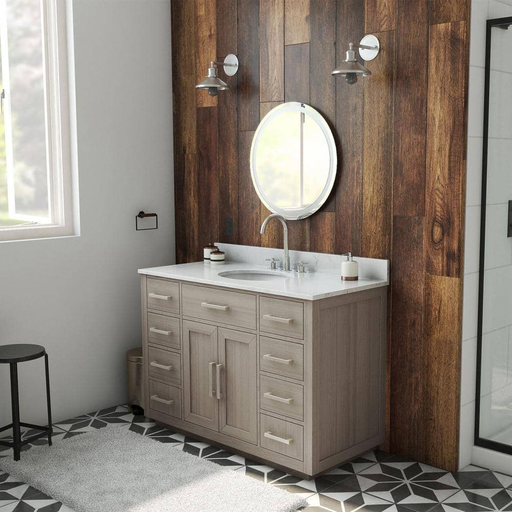 DreamLine Dexterity W 22 in. D 34 in . H Oak Vanity with Oval Undermount Sink- with White Top (1)