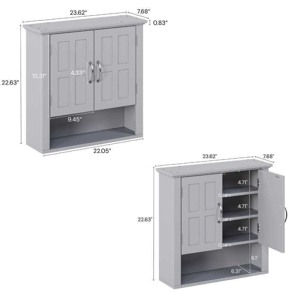 Flynama Multi-Functional Wall Mount Cabinet With Adjustable Shelves, Medicine Cabinet For Home Use, Gray (3)