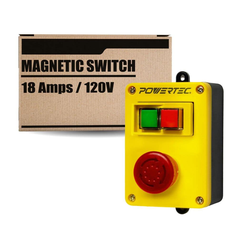 ‎POWERTEC 120V, 18A Magnetic Power Tool Safety Switch with Emergency Stop Button for Router Table/Table Saw/Drill Press/Band Saw (1)