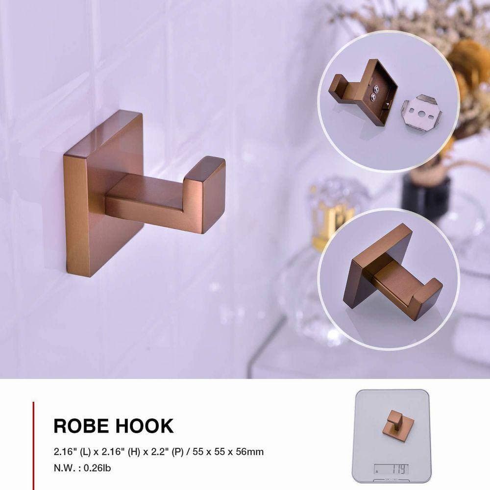 JFVKAF 5-Piece Bathroom Hardware Set with Towel Bar, Towel Ring, Toilet Paper Holder, 2 Robe Hooks in Brushed Rose Gold (2)