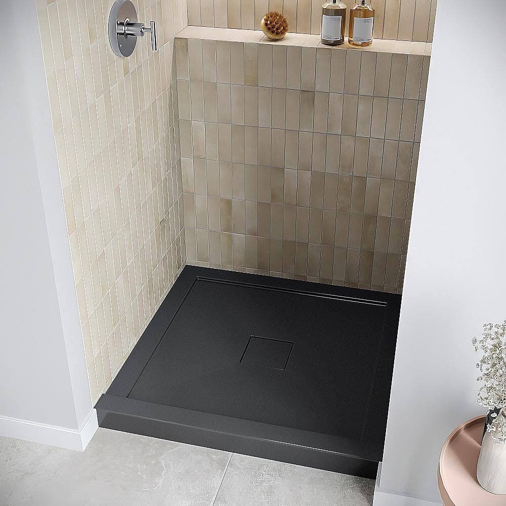 Streamline GB-2630-524-BL 36 in. x 36 in. Alcove Acrylic Shower Pan Base in Glossy Black with Center Drain, Drain Included (3)