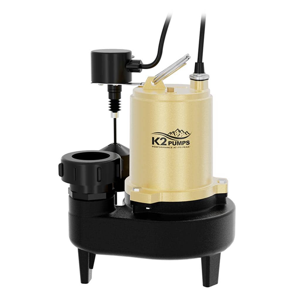K2 PRO 1/2 HP Heavy-Duty Cast Iron Sewage Pump with Piggyback Vertical Switch