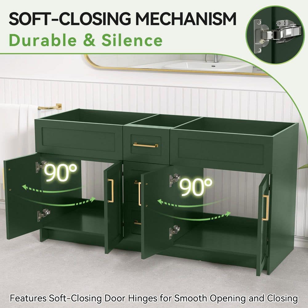 Getpro 72 in. MDF Bath Vanity Cabinet without Top in Green Unassembled with 3 Drawers and 4 Doors, Soft Closing Floor Cabinet (3)
