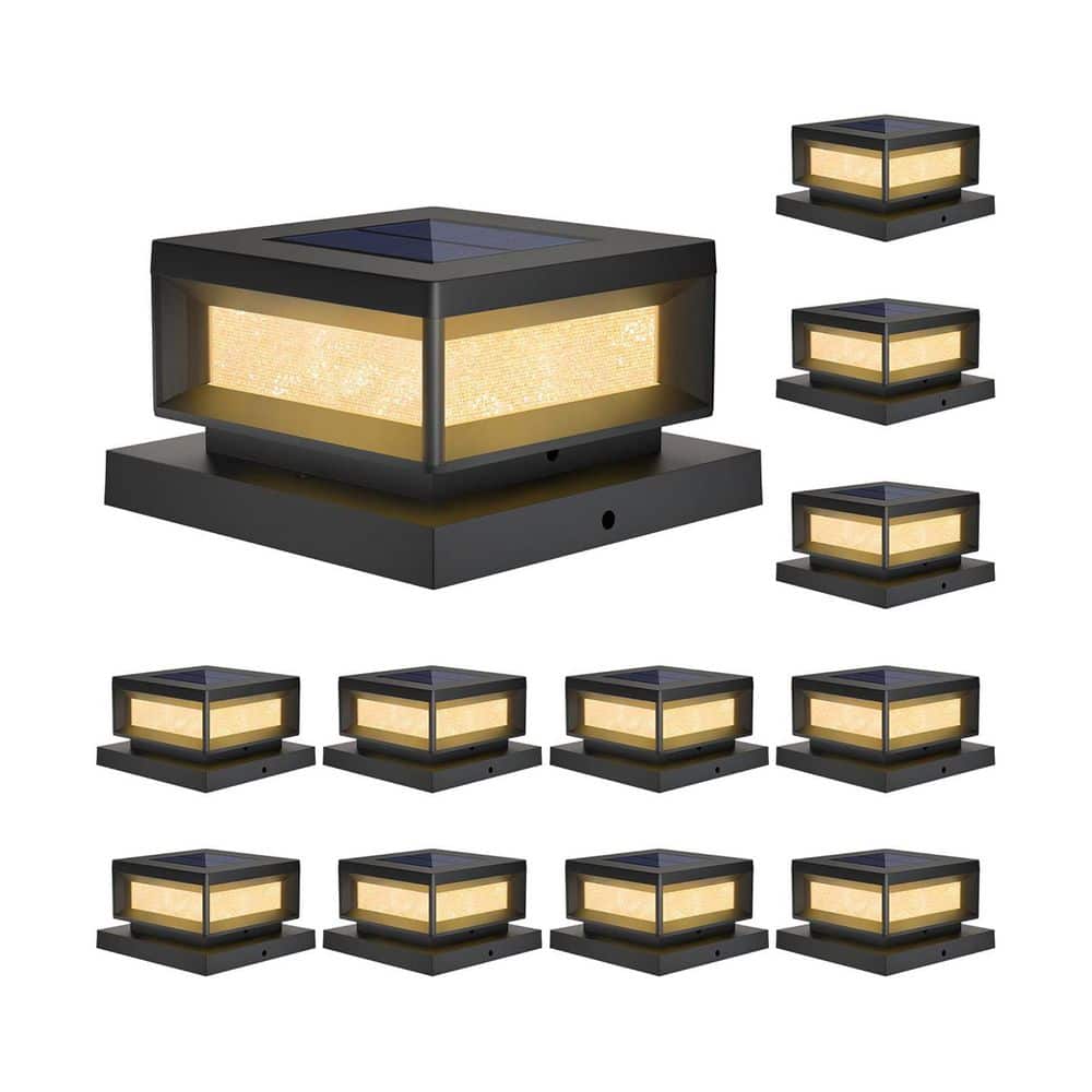 Afoxsos 12 Pack Black Solar Powered Post Cap Lights for 4 x 4/6 x 6 Wood Vinyl Posts Outdoor Waterproof Deck Fence Patio Porch (1)