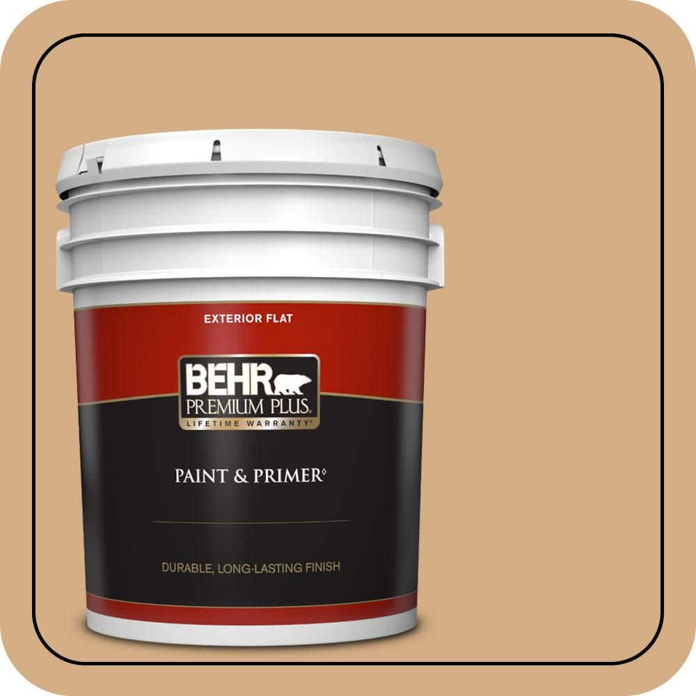 BEHR PREMIUM PLUS 5 gal. #S270-4 Praline Flat Exterior Paint & Primer
