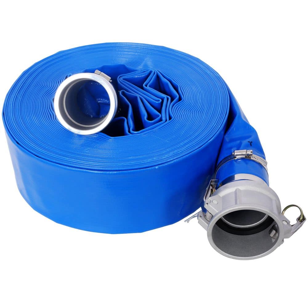cadeninc Backwash Hose 3 in. x 100 ft. Heavy Duty Blue PVC Lay Flat Water Discharge Pump Hoses w/Aluminum Camlock C andE Fittings