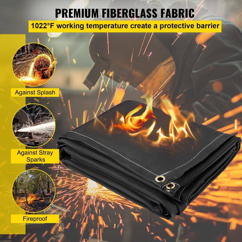 VEVOR 2PCS 6 ft. x 10 ft. Emergency Fire Blanket Fiberglass Heat Resists 1022°F Welding Mat with Carry Bag, Black (3)