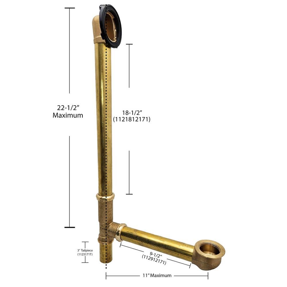 Westbrass 22 in. Brass 17 Ga Bath Waste & Overflow Assembly with Tip-Toe Drain Plug in Antique Brass (3)