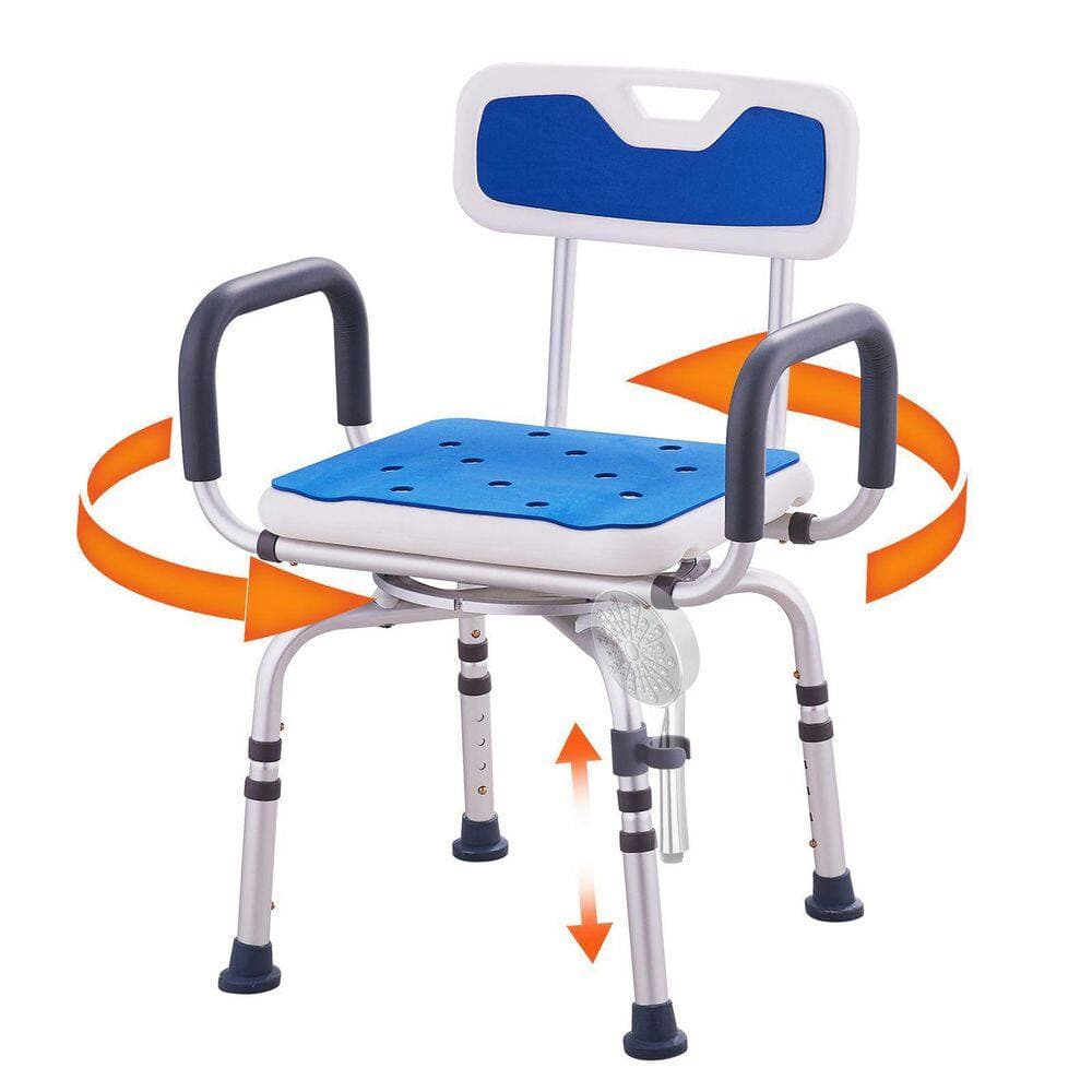 Tahanbath 22.2 in.W Free-Standing 360° Swivel Walk In Shower Seat with Armrests and Backrest 400 lbs. in Blue (2)