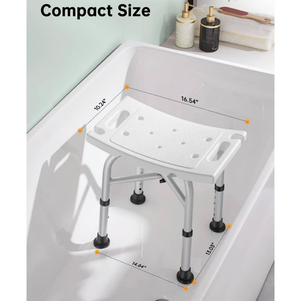 Wudkey Aluminum Shower Stool in White with 5 Adjustable Height, Shower Seat, Shower Chair, Shower Bench for Adults (2)
