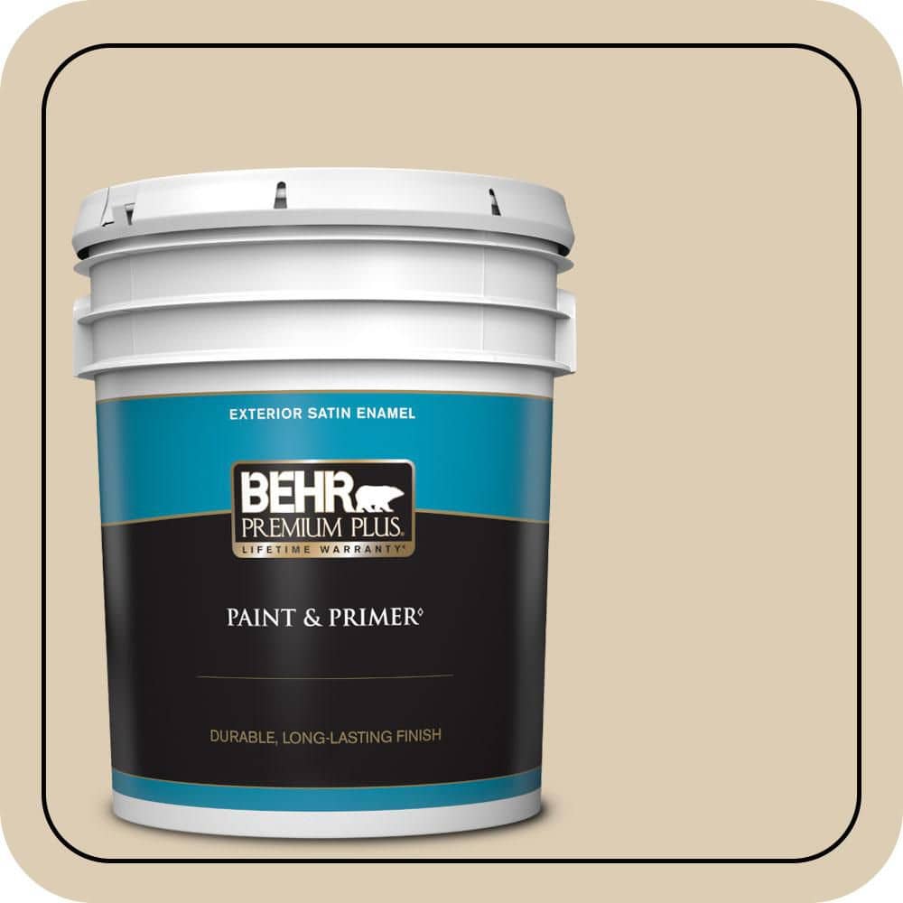 BEHR PREMIUM PLUS 5 gal. #QE-27 Estate Limestone Satin Enamel Exterior Paint & Primer