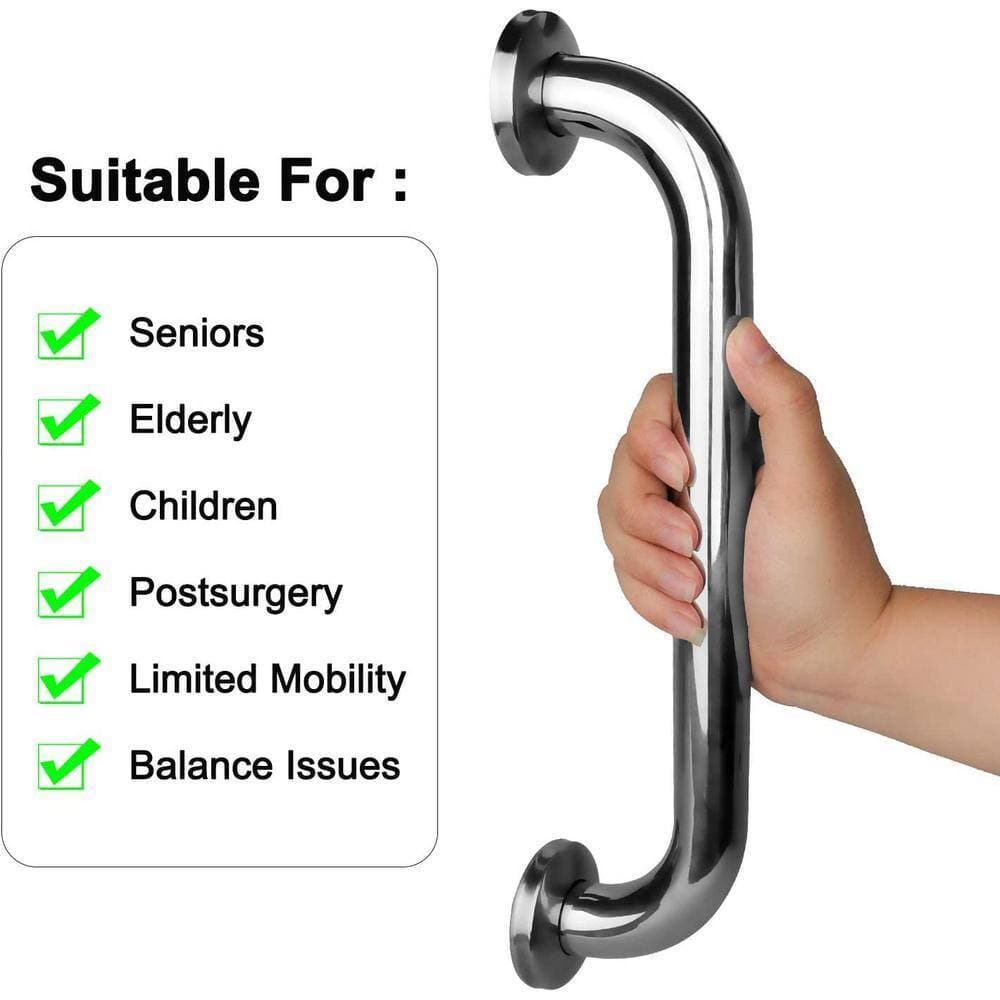 Angel Sar 2-Pack 12 in. Shower Grab Bar, Shower Bath Safety Handrail for Shower Chair Bench Grab Bars Senior Elderly Handicap (3)