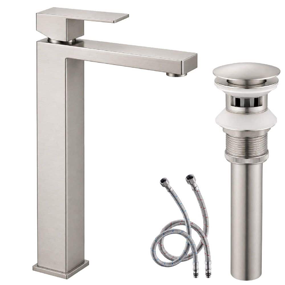 ATKING Single Handle Vessel Sink Faucet Bathroom Sink Faucet with Pop-Up Drain Kit in Spot Resistant Brushed Nickel (1)