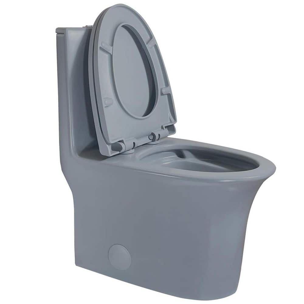 Yingze Standard Height One-Piece 1.1/1.6 GPF Dual Flush Elongated Toilet in Matte Gray with Chrome Button (2)
