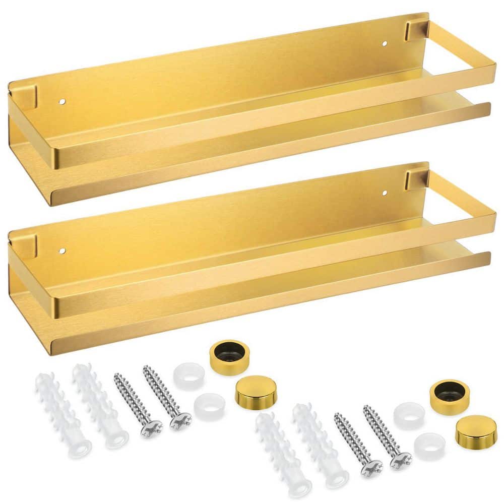 NVNOO 15.8 in. x 4 in. Stainless Steel Wall Mounted Floating Shelves for Bathroom Kitchen Living Room, Gold (2-Pack) (1)