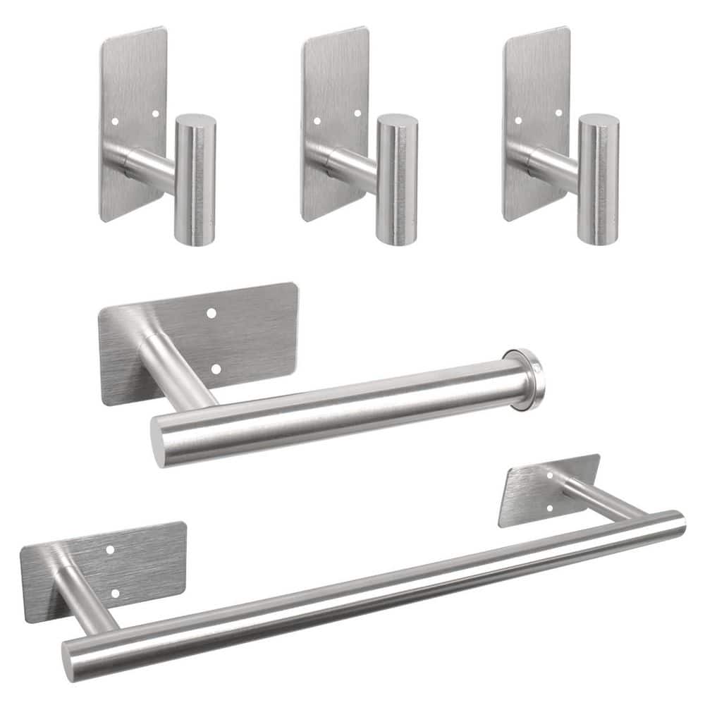 Anqtovp 5 Piece Bathroom Hardware Set with Towel Bar, Toilet Paper Holder, 3 Hooks in Brushed Nickel Finish (1)