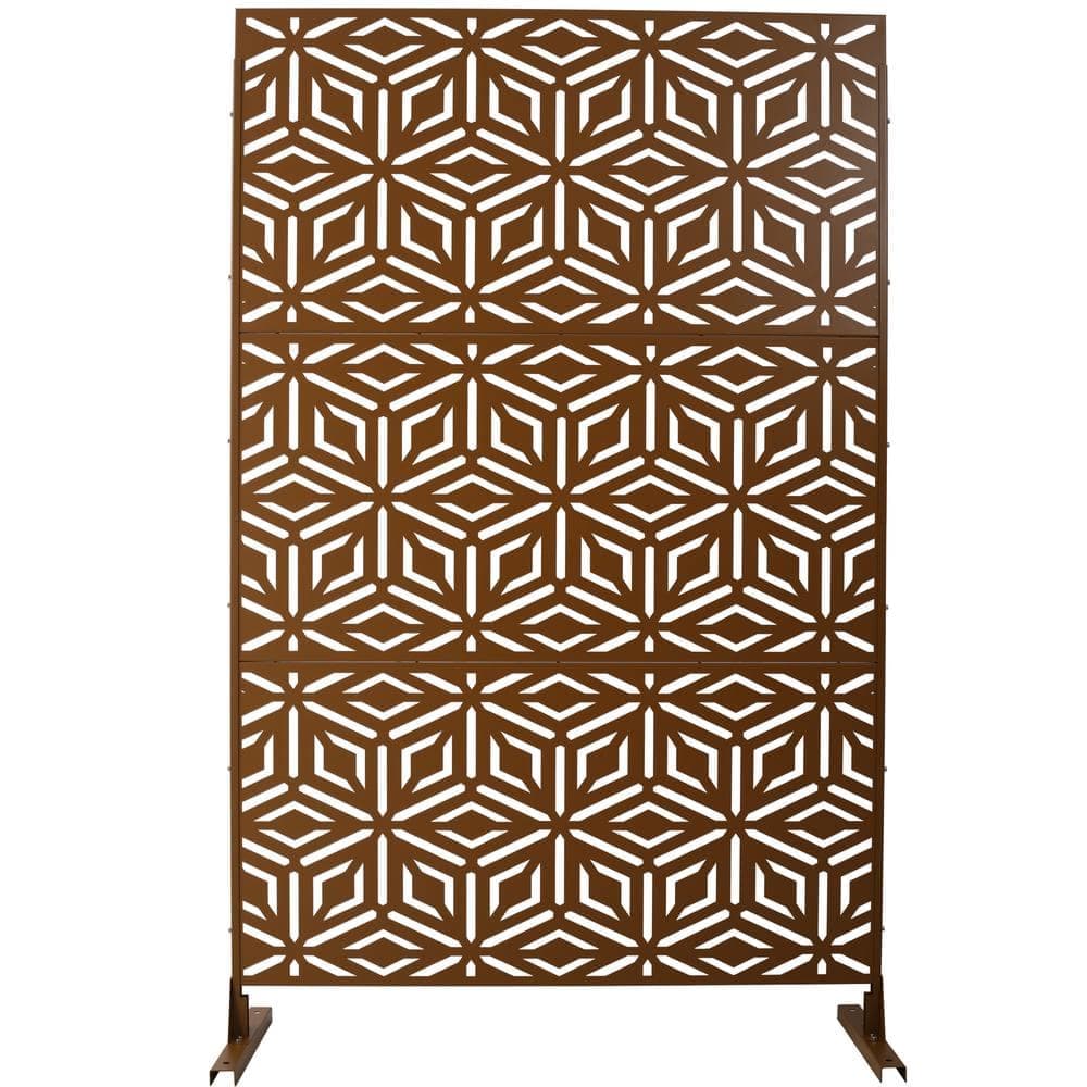 Sudzendf Outdoor and Indoor Freestanding Decorative Privacy Screen Metal Privacy Screen, Fence Panels in Brown (1)