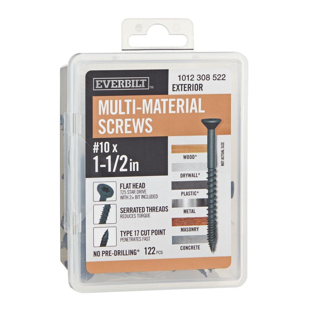Everbilt #10 x 1-1/2 in. Black 6-Lobe Torx Drive Exterior Flat Head Multi-Material Screw 1 lbs. -Box (122-Piece ) (1)