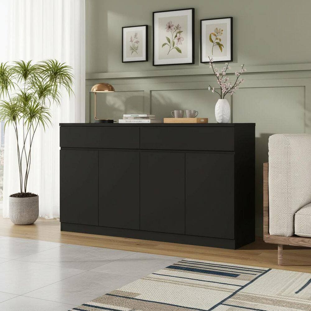 Unbranded 63.00 in. W x 15.74 in. D x 35.43 in. H Black Linen Cabinet with 4-Doors and 2-Drawers  for Dining Room (2)
