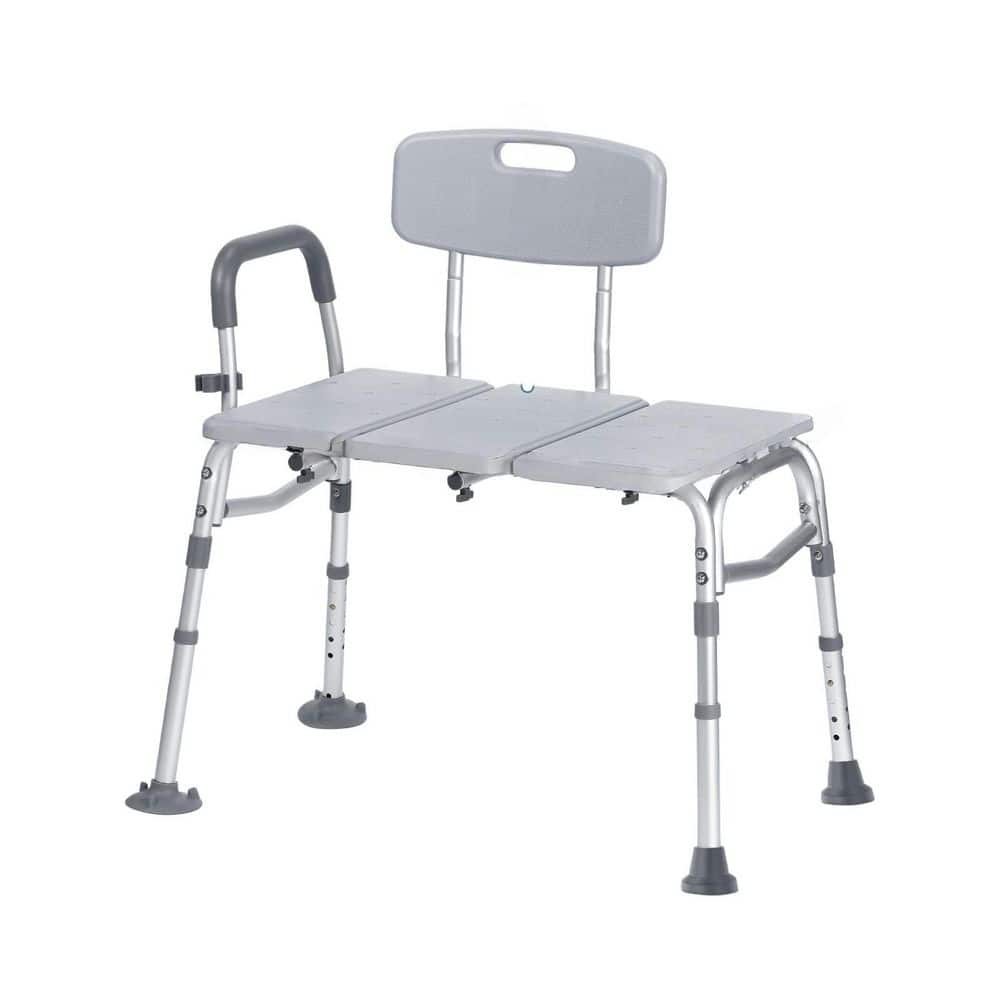 Numhew 32 in. W Freestanding Height‑Adjustable Transfer Bench with Backrest and Arm Support for Elderly Seniors in Gray (1)
