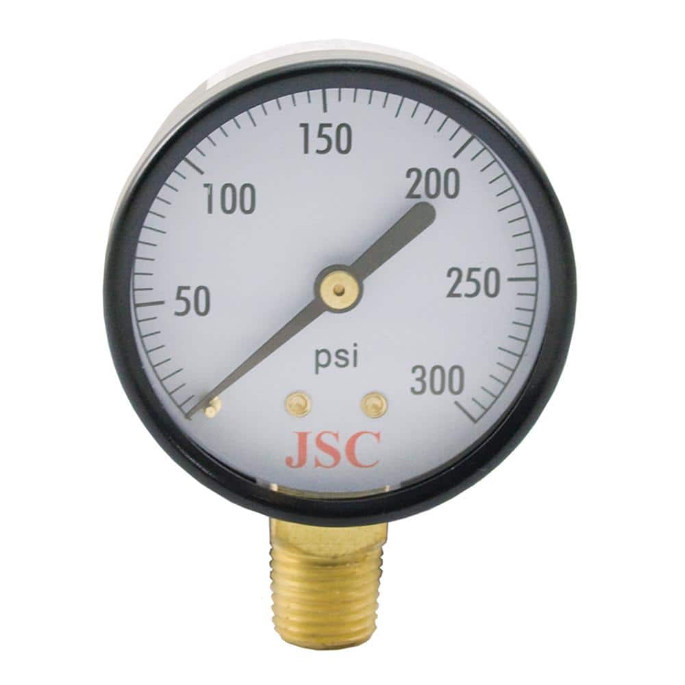 JONES STEPHENS 300 PSI Pressure Gauge with 2 in. Face and 1/4 in. MIP Brass Connection