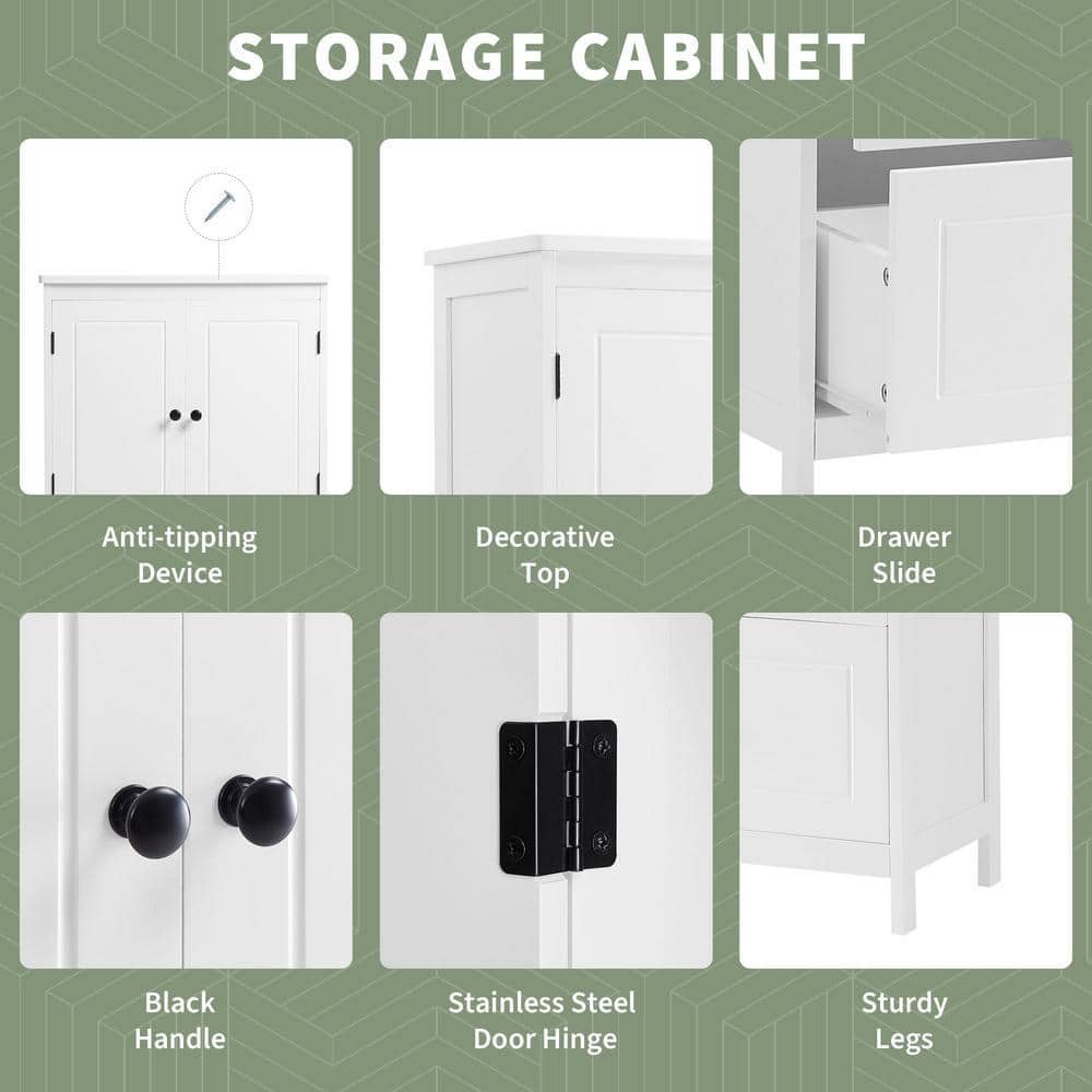 Sarlai 24 in. W x 12 in. D x 43 in. H White MDF Freestanding Linen Cabinet Storage Cabinet with 2-Doors and Adjustable Shelf (3)