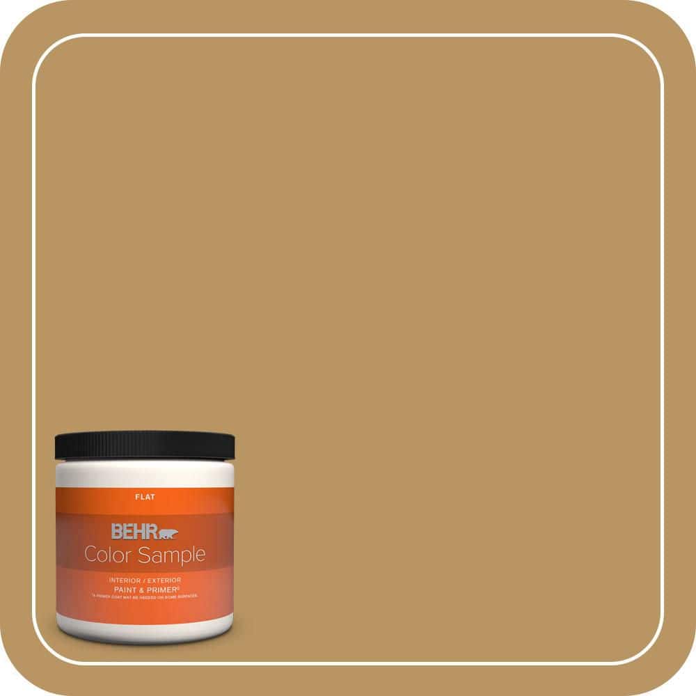 BEHR PREMIUM PLUS 8 oz. #S300-5 Spiced Mustard Flat Interior/Exterior Paint & Primer Color Sample