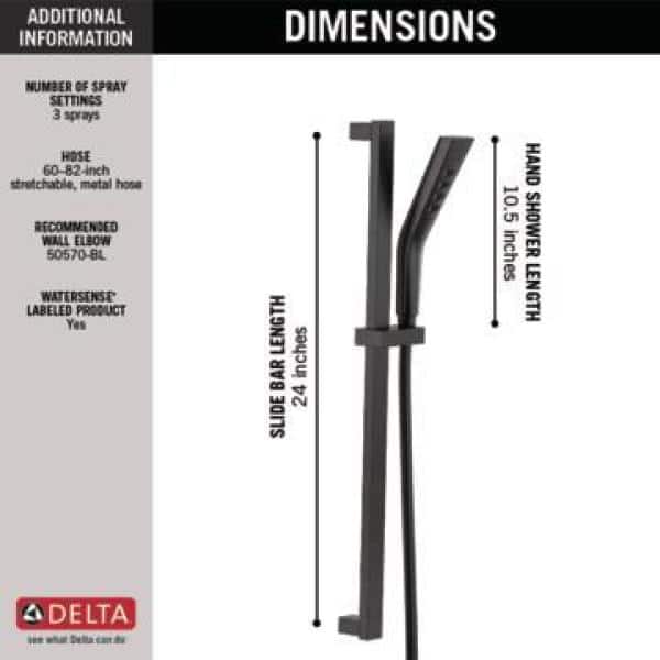 Delta 3-Spray Patterns 1.75 GPM 1.81 in. Wall Mount Handheld Shower Head with H2Okinetic in Matte Black (3)