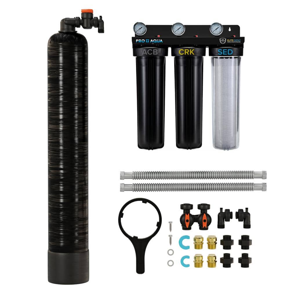 PRO+AQUA Whole House Salt-Free Water Softener Conditioner with ELITE 3-Stage Heavy Metal Odor Filtration System, High Flow 15 GPM
