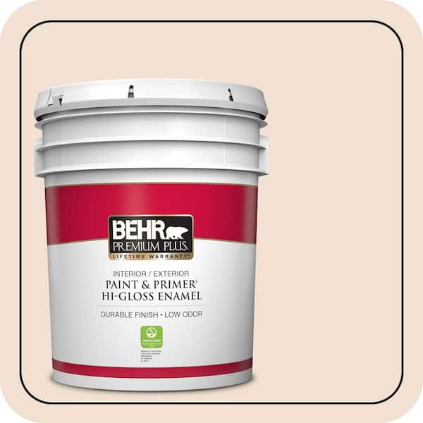 BEHR PREMIUM PLUS 5 gal. #W-F-110 Chamois Cloth Hi-Gloss Enamel Interior/Exterior Paint & Primer (2)