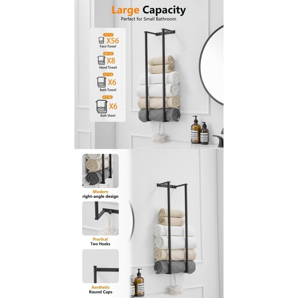 Whatseaso 8 in. W 28.5 in. H x 5.74 in. D Bathroom Towel Storage Stainless Steel Towel Storage Shelf in Black (2)