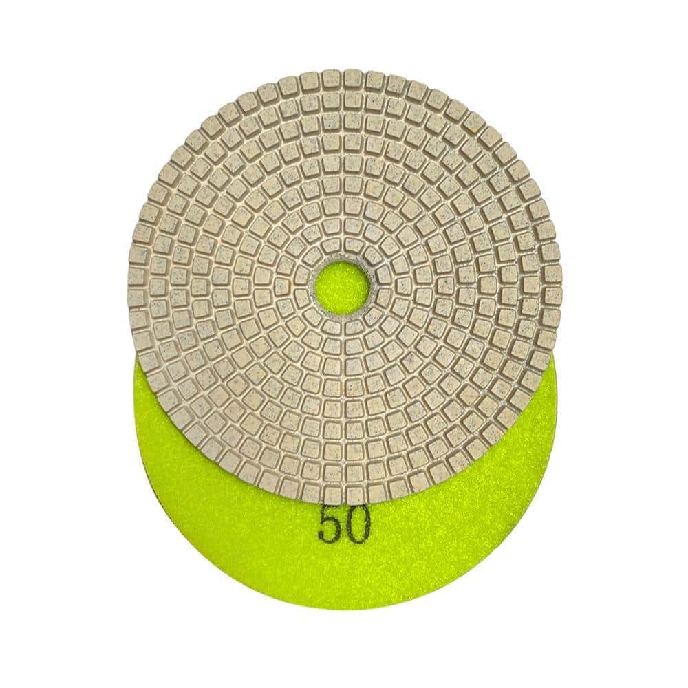 EDiamondTools 4 in. White Resin Polishing Pad Set (50,100,200,400,800,1500,3000 Grit, Metal Backing Pad) for Granite, Marble, Concrete (3)