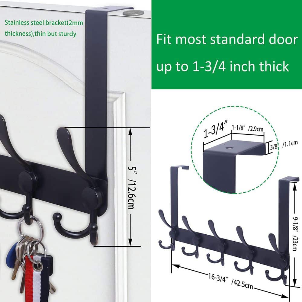 Wudkey 1-Piece Bathroom Over The Door Hook Towel Rack Door Hanger Hook Rack with 5 Tri Hooks for Hanging Coats (3)
